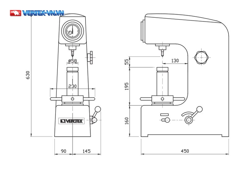 Bản vẽ kỹ thuật máy đo độ cứng VERTEX VHT-260 kèm kích thước