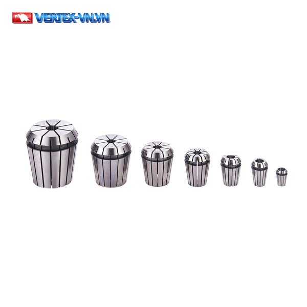 Dãy collet ER VERTEX đủ 8 cỡ xếp từ ER-50 cỡ lớn bên trái đến ER-8 cỡ nhỏ bên phải