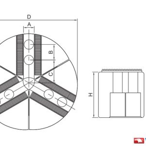 Bản vẽ kỹ thuật chấu mềm đĩa tròn VERTEX VFRD với các ký hiệu trên hình vẽ ở hình chiếu mặt trước và mặt bên