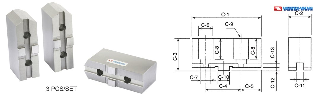 Bản vẽ kích thước chấu mềm VSJ VERTEX cho mâm cặp kiểu SK: C-1 đến C-13