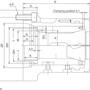 Bản vẽ mặt cắt mâm cặp collet VERTEX CR kèm đầy đủ ký hiệu kích thước A đến R
