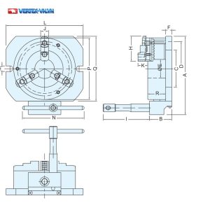 Bản vẽ mâm cặp gia công đứng VMJ với các ký hiệu trên hình vẽ