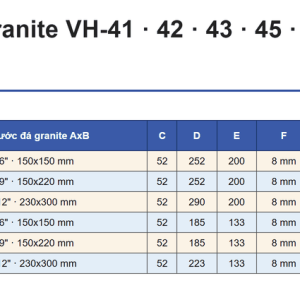 Bảng thông số bàn rà chuẩn VH-41 VH-42 VH-43 VH-45 VH-46 VH-47 VERTEX