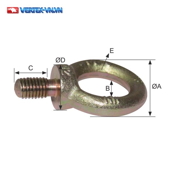 Bu lông mắt VERTEX dòng VLE với vòng mắt liền thân ren, kèm ký hiệu kích thước