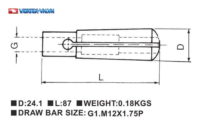 Collet MT3 VERTEX: bản vẽ kích thước ngoài và thông số