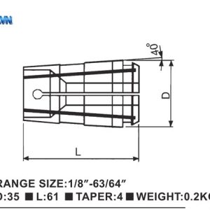 Collet TG100 VERTEX: bản vẽ kích thước ngoài và thông số