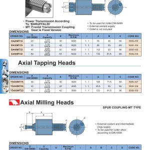 Axial Drilling And Milling Heads, Axial Tapping Heads, Axial Milling Heads MT For Baruffaldi Type — đầu khoan phay VDI dẫn động hướng trục