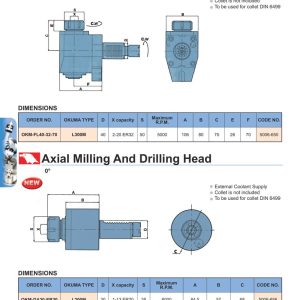 Đầu phay khoan hướng kính và hướng trục OKUMA VERTEX, tưới nguội ngoài