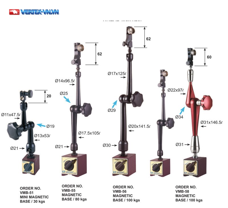 Đế từ gá đồng hồ so VMB-51 VMB-55 VMB-56 VMB-58 VERTEX