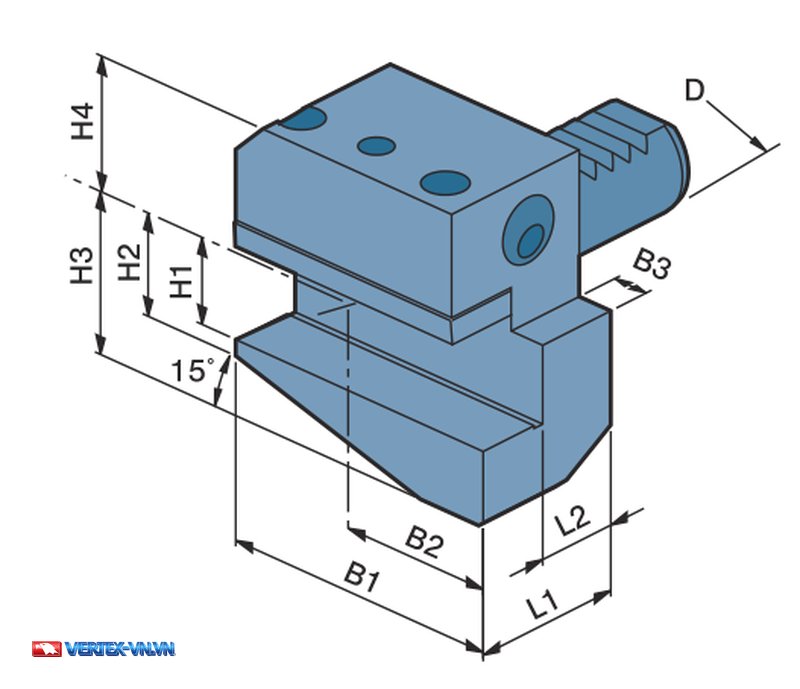 Hình vẽ ổ gá dao VDI tĩnh kiểu B1 hướng kính, tay phải, thân ngắn - catalogue VERTEX tờ E52