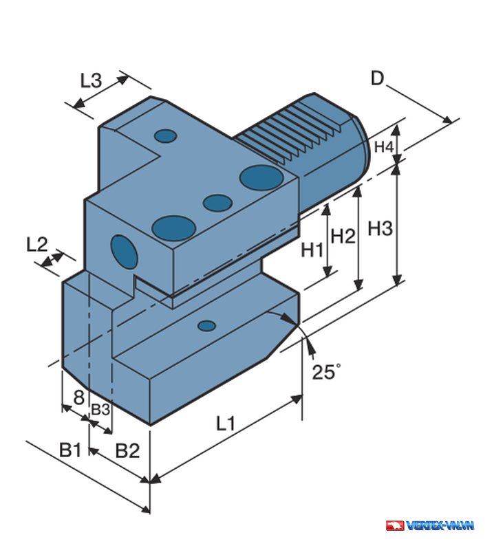 Hình vẽ ổ gá dao VDI tĩnh kiểu C1 hướng trục, tay phải - catalogue VERTEX tờ E54