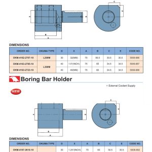 Ổ gá tiện lỗ OKUMA VERTEX Boring Bar Holder, tưới nguội trong và tưới nguội ngoài