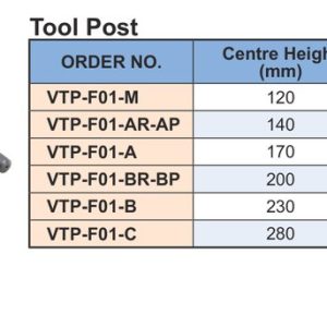 Đài kẹp dao thay nhanh VERTEX VTP-F01 kèm bảng mã, chiều cao tâm và đường kính tiện tối đa