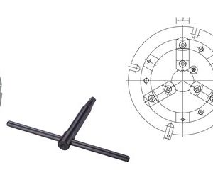 Mâm cặp 3 chấu siêu mỏng VERTEX VNBK — ảnh chụp, tay quay và bản vẽ kỹ thuật