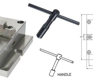 Mâm cặp máy phay 4 chấu VERTEX VMJ thân vuông với tay quay và bản vẽ kỹ thuật