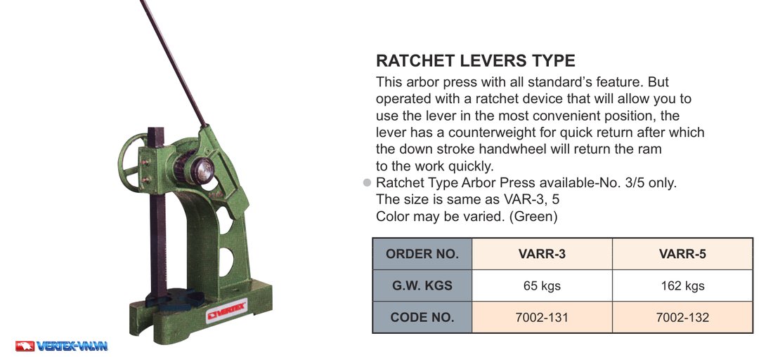 Máy ép tay đòn cóc VERTEX VARR-3, VARR-5 in trên catalogue