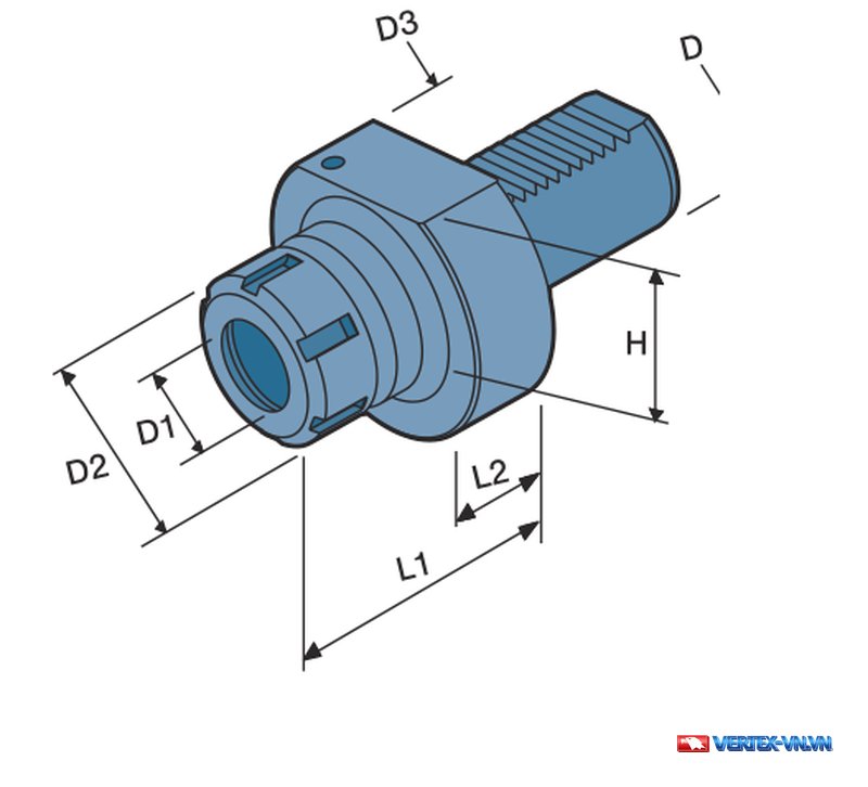 Hình vẽ ổ gá dao VDI kiểu E4 kẹp collet ER theo DIN 6499 - catalogue VERTEX tờ E58