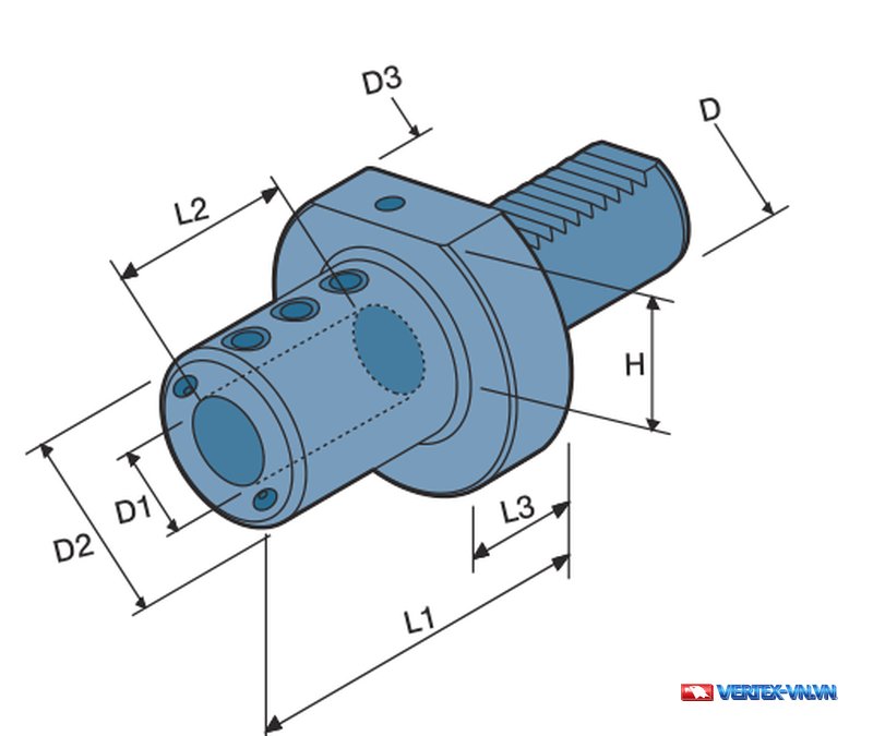 Hình vẽ ổ gá dao VDI kiểu E2 giữ cán dao tiện lỗ (Boring Bar Holder) - catalogue VERTEX tờ E57