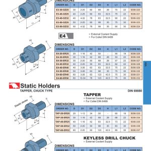 Ổ gá dao VDI kẹp collet E3, E4, TAPPER và đầu kẹp mũi khoan CHUCK