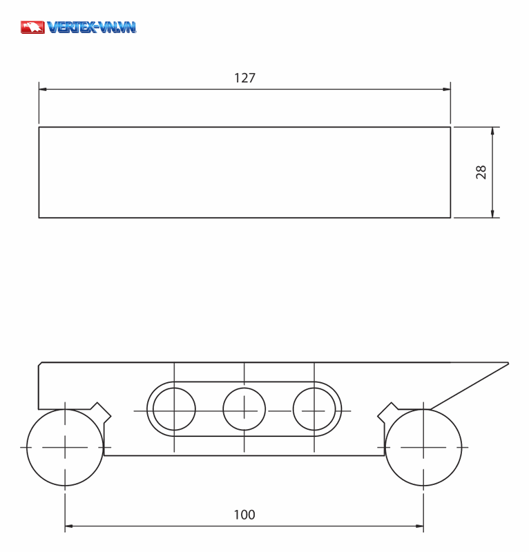 Bản vẽ kích thước thước sin VERTEX VS-100 hệ mét theo catalogue