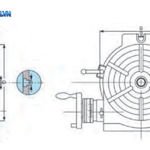 Bản vẽ ký hiệu kích thước bàn chia độ lỗ lớn HVD-400 (A1, D, H, H1, A, B, e, g)