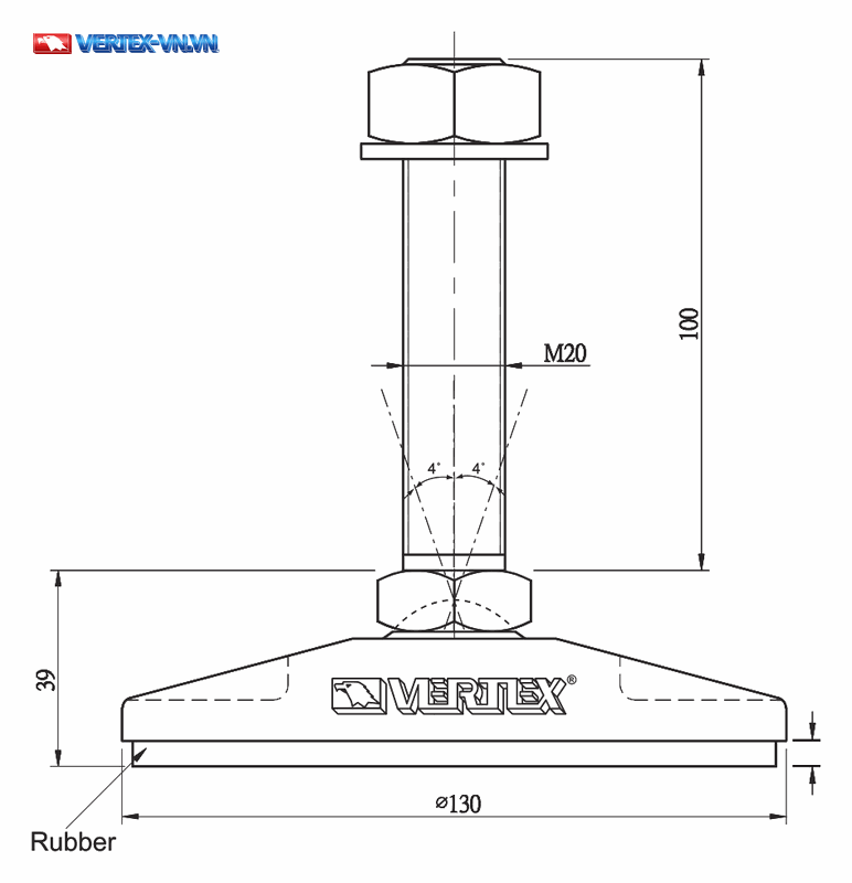 Bản vẽ kích thước đế giảm chấn VERTEX VSA-25K theo catalogue