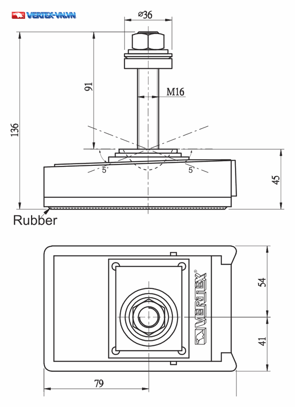 Bản vẽ kích thước đế giảm chấn VERTEX VSA-35K theo catalogue