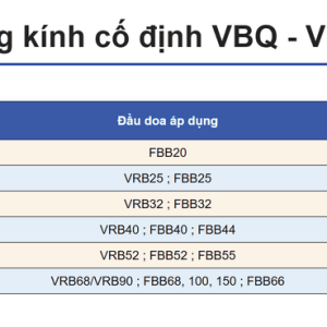Bảng thông số ống nối dài đường kính cố định VBQ1-1-30 đến VBQ6-6-60: cột d, D, L, đầu doa áp dụng, khối lượng (kg) và CODE NO.