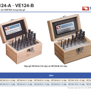 Hộp gỗ bộ dao phay ngón hợp kim 4 me VERTEX VE124-A và VE124-B