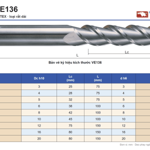 Bảng thông số dao phay ngón nhôm VERTEX VE136
