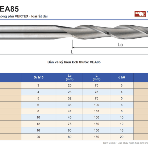 Bảng thông số dao phay ngón hợp kim không phủ VERTEX VEA85