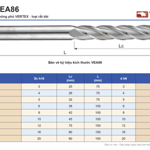 Bảng thông số dao phay ngón hợp kim không phủ VERTEX VEA86