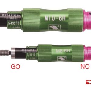 Dưỡng đo cỡ và sâu ren VERTEX VSD cầm tay: hai thân xanh lá với núm hồng, có nhãn GO, NO GO và vòng chuẩn