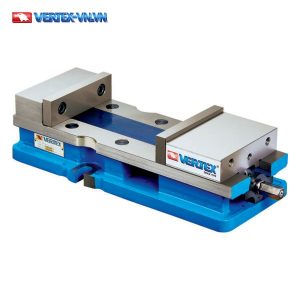 Ê tô khóa góc VERTEX VD-X không đế, thân xanh dương, hai má kẹp màu xám bạc, đầu trục bên phải