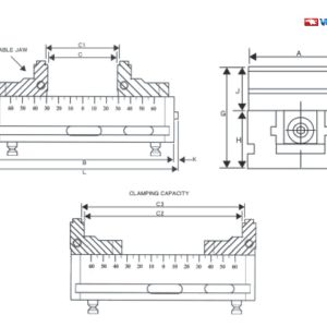 Bản vẽ ký hiệu kích thước Ridge•Grip 5-Axis Vise 77, 46, 100 Series (A, B, C, C1, C2, C3, G, H, J, K, N, L)