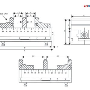 Bản vẽ ký hiệu kích thước Ridge•Grip Dual Clamping Vise 77D, 125D (A, B, C, C1, C2, G, H, J, K, N, L)