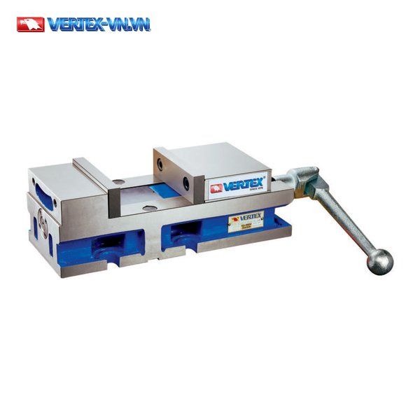 Ê tô VERTEX VD-660V không đế, thân xanh dương, hai má kẹp xám bạc, tay quay ở đầu bên phải