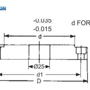 Bản vẽ mặt cắt mặt bích FLT: ký hiệu D, d, d1, H, nhãn Ø25 và dòng chữ d FOR 3 JAW CHUCK