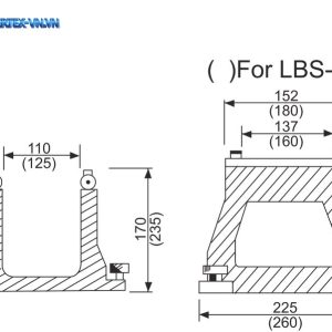 Bản vẽ kích thước giá cân bằng đá mài LBS-100 và LBS-350, số trong ngoặc là của LBS-350