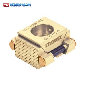 Ê tô Lock Down VERTEX DK-2-12VT màu vàng đồng, khắc chữ LOCK DOWN VISE, mặt hàm khía dạng lưới điểm