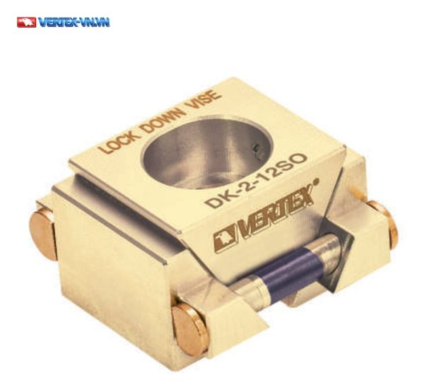 Ê tô Lock Down VERTEX DK-2-12SO hàm trơn, khối kẹp vàng đồng khắc LOCK DOWN VISE, mặt hàm phẳng