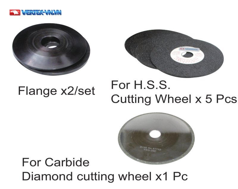 Phụ kiện máy cắt thanh VEC-20: bích, đá cắt HSS, đá kim cương
