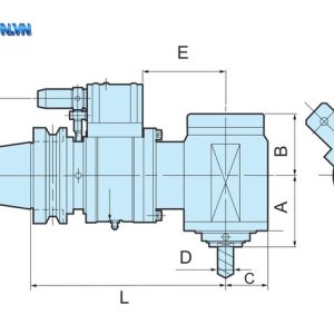 Bản vẽ ký hiệu kích thước đầu phay vuông góc NC RAER (A, B, C, ØD, E, F, ØG, H, L, J)