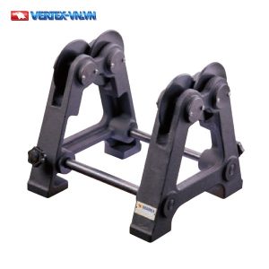 Thiết bị cân bằng đá mài VERTEX WBS-300 gồm hai khung màu xám đen, mỗi khung có cặp con lăn tròn ở phía trên, nối với nhau bằng thanh trục