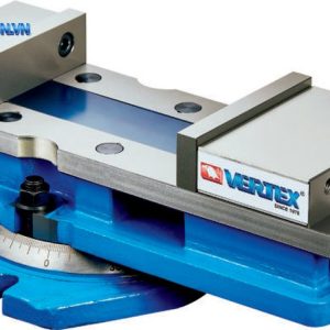 Ê tô VERTEX VD-X-S có đế xoay màu xanh dương với thang chia độ in số 0 và 30 dưới thân ê tô